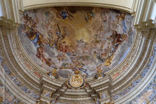 Baroque fresco above the altar in the Jesuit Church of St. Ignatius in Dubrovnik, Croatia