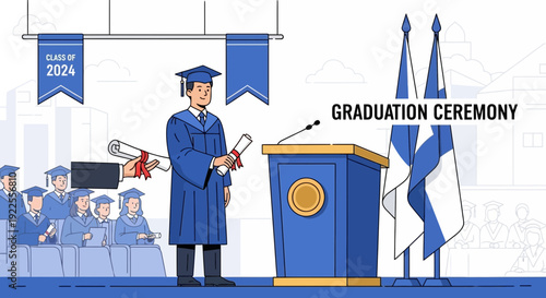 Graduate in Cap and Gown Holding Diploma at Ceremony.