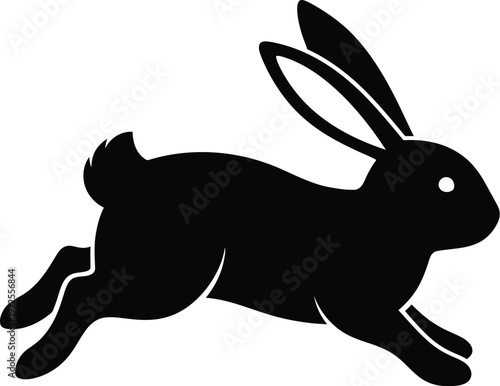 Minimalist black silhouette graphic depicting a speedy rabbit captured mid-leap illustration perfect for icon design or spring themes