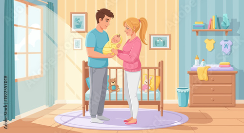 New parents holding their newborn baby with love and tenderness.