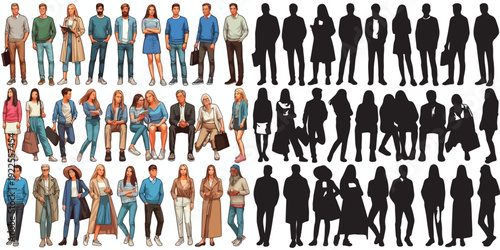 Collection of People Vectors and silhouettes set
