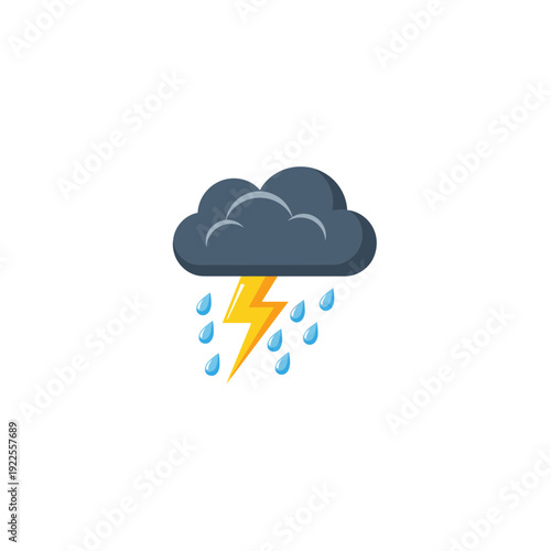 Flat Design Thunderstorm Cloud with Lightning and Rain Icon