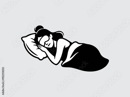 Side view silhouette of a woman sleeping in bed with eye mask and pillow