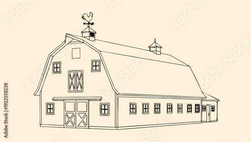 Hand Drawn Barn Illustration with Weathervane Rustic Farm Building Sketch