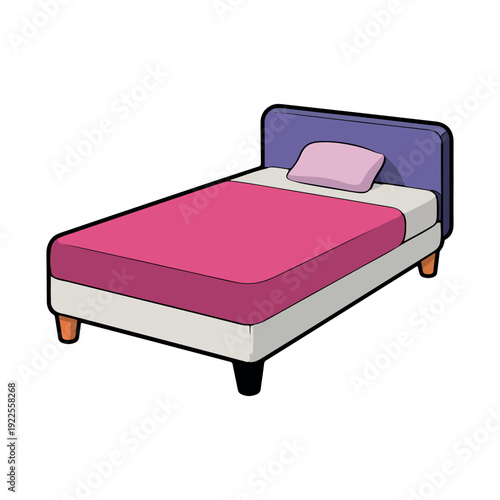 Restful bed illustration with pink blanket and purple headboard