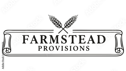 Elegant Black and White Farmstead Provisions Logo Design with Wheat Stalks