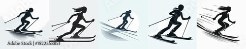 Silhouette Vector Illustration of a Person Skiing