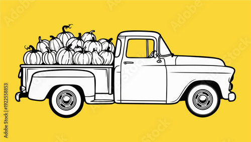 Vintage Pickup Truck Carrying Full Load of Pumpkins Illustration for Harvest Season