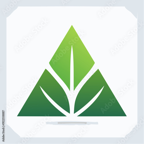 Green Leaf in Triangle Logo Symbolizing Growth, Nature, and Sustainability