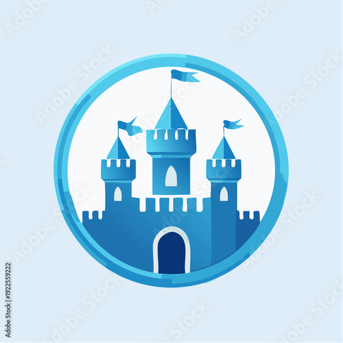 Stylized Fairy Tale Castle Illustration in a Circular Frame Design