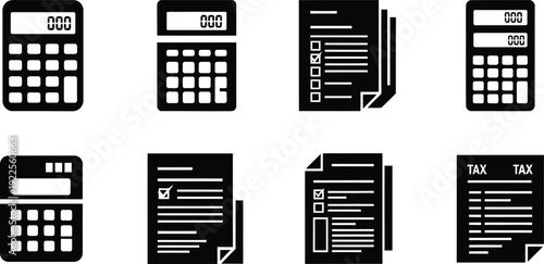 Calculator and document icon set for business and finance applications