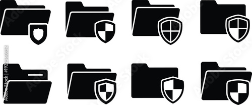 Folder icon set with security shields and locked folders