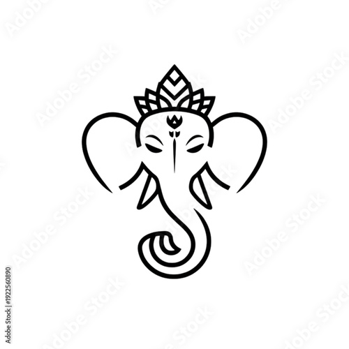 Minimal Lord Ganesha Line Art Icon – Hindu God Ganpati Outline Vector Illustration. Ai generated