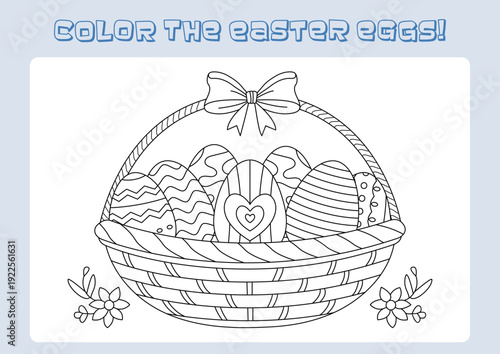 Easter Egg Basket Coloring Page for Kids – Printable Black and White Easter Activity