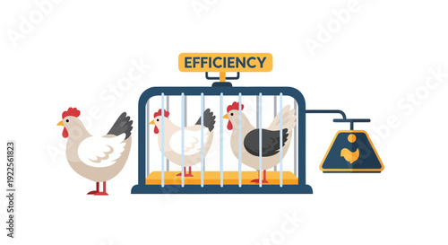 Efficiency in poultry farming with chickens on a scale.