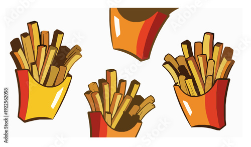 Pop Art Retro Cartoon French Fries Vector Set
