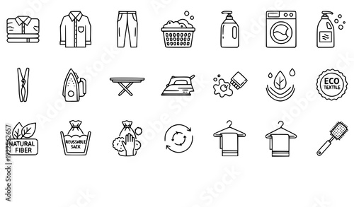 Clean Laundry Editable Stroke Icons Vector Set