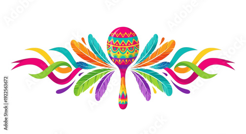 Vibrant Maraca Illustration with Swirling Patterns and Bright Colors in a Dynamic Environment