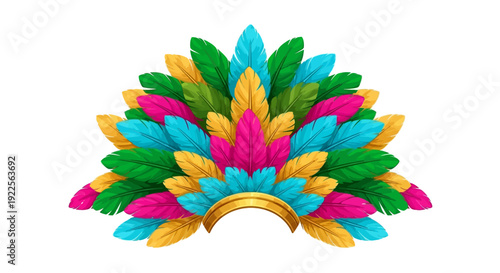 Vibrant Feathered Headdress Illustration Featuring Colorful Plumes and Ornate Design Elements in a Cultural Context