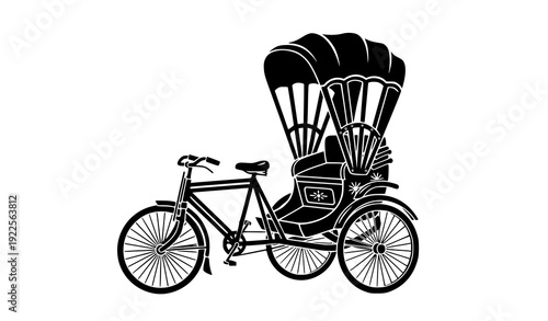 Dhaka city rickshaw silhouette vector illustration