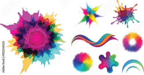 Colorful Holi Festival Powder Splash Set with Abstract Paint Explosion and Vibrant Ink Burst Elements