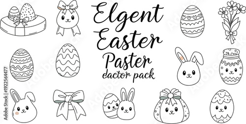 Adorable collection of cute hand drawn easter eggs bunnies bows flowers and festive elements perfect for holiday decoration designs