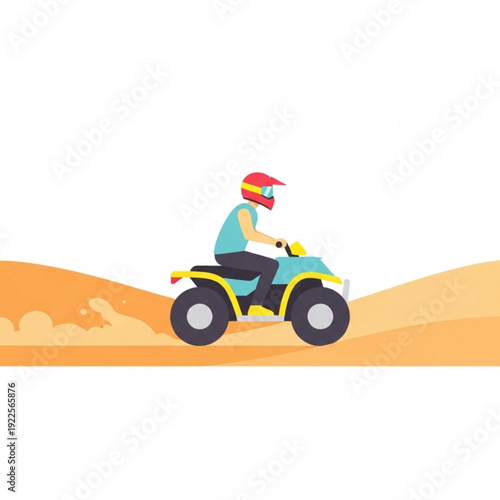 Man riding quad bike on sandy dunes in bright colors  