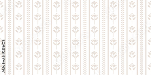Farmhouse floral warm neural beige vertical floral daisy stripes elegant sophisticated vector pattern background