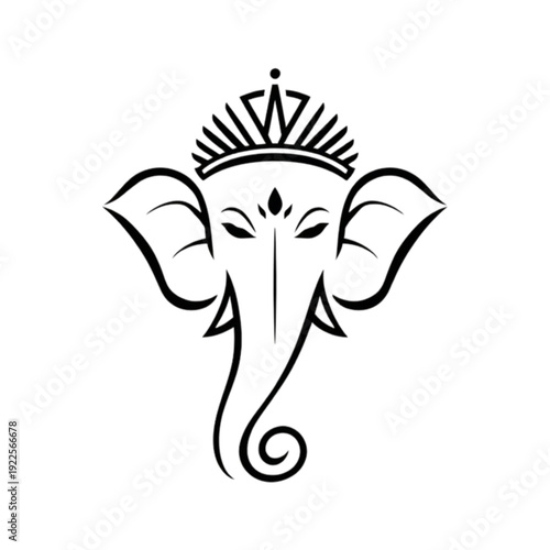 Royal Lord Ganesha Line Art Icon – Minimal Hindu God Ganpati Outline Vector Illustration. Ai generated
