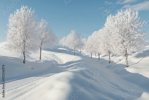 Wallpaper Mural Winter landscape with snow-covered trees and winding path on a clear day Torontodigital.ca