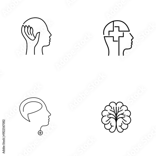 Mental Health and Brain Psychology Line Art Icons Set for Cognitive Wellness
