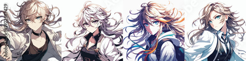 Anime Characters in Vector Form set with White Background