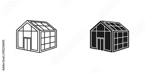 Modern glass greenhouse design vector illustration isolated on white background for gardening and agriculture