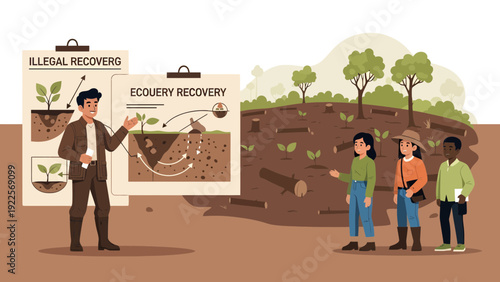 Man Explaining Ecological Recovery to Students.