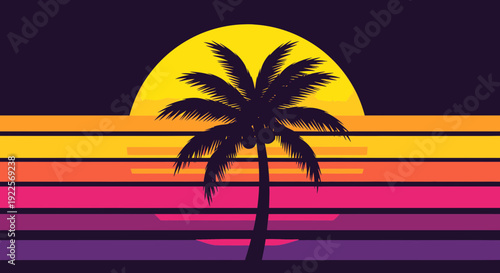 Silhouette of a palm tree against a vibrant sunset 1.