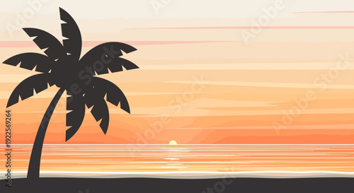 Silhouette of a palm tree against a vibrant sunset.