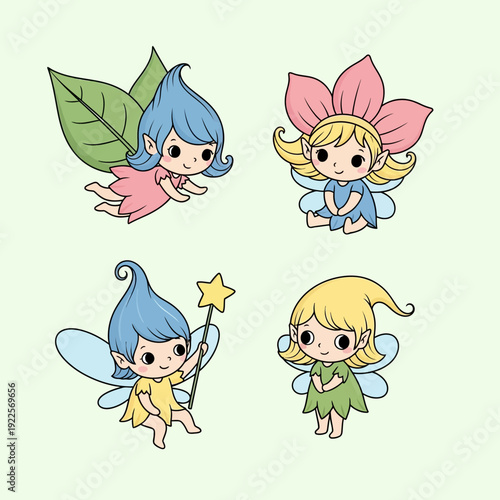 Cute Fairies Collection: Magical Creatures with Wings and Flowers