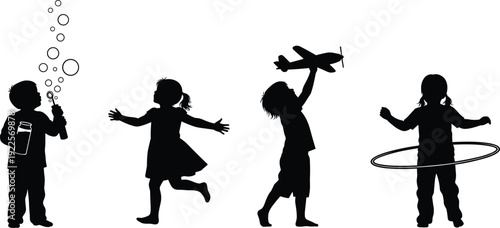 Children playing icon set