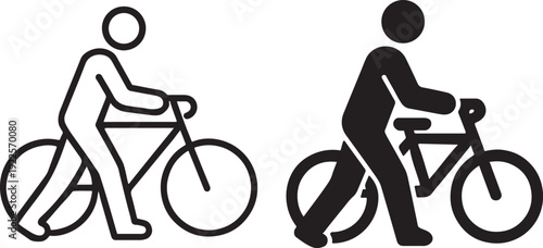 Man carrying bicycle at road crossing bold icon.