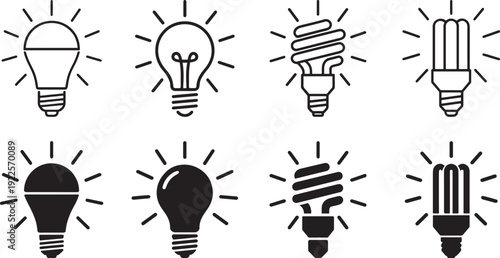 Light bulb icon collection in bold flat style.