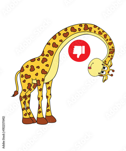 Upside Down Giraffe Looking at Dislike Symbol – Concept of Positive Attitude, Changing Perspective and Turning Negativity into Opportunity
