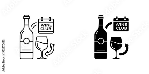 Wine club logo design vector illustration with bottle and glasses for membership branding and restaurant promotion