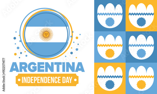 Argentina National Day. Happy holiday. Independence and freedom day. Celebrate annual. Argentina flag. Patriotic argentine design. Poster, card, banner, template, background. Vector illustration