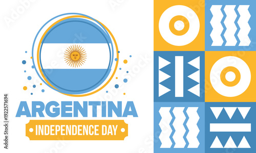 Argentina National Day. Happy holiday. Independence and freedom day. Celebrate annual. Argentina flag. Patriotic argentine design. Poster, card, banner, template, background. Vector illustration