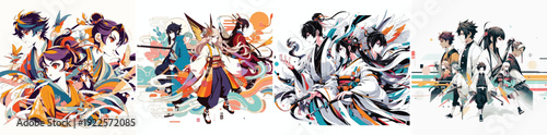 Contemporary Anime Vector Art set Japanese Touch on white background