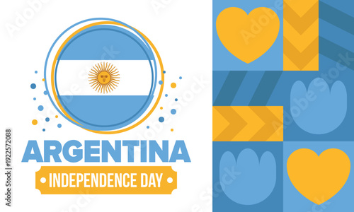 Argentina National Day. Happy holiday. Independence and freedom day. Celebrate annual. Argentina flag. Patriotic argentine design. Poster, card, banner, template, background. Vector illustration
