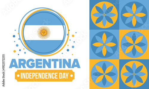 Argentina National Day. Happy holiday. Independence and freedom day. Celebrate annual. Argentina flag. Patriotic argentine design. Poster, card, banner, template, background. Vector illustration