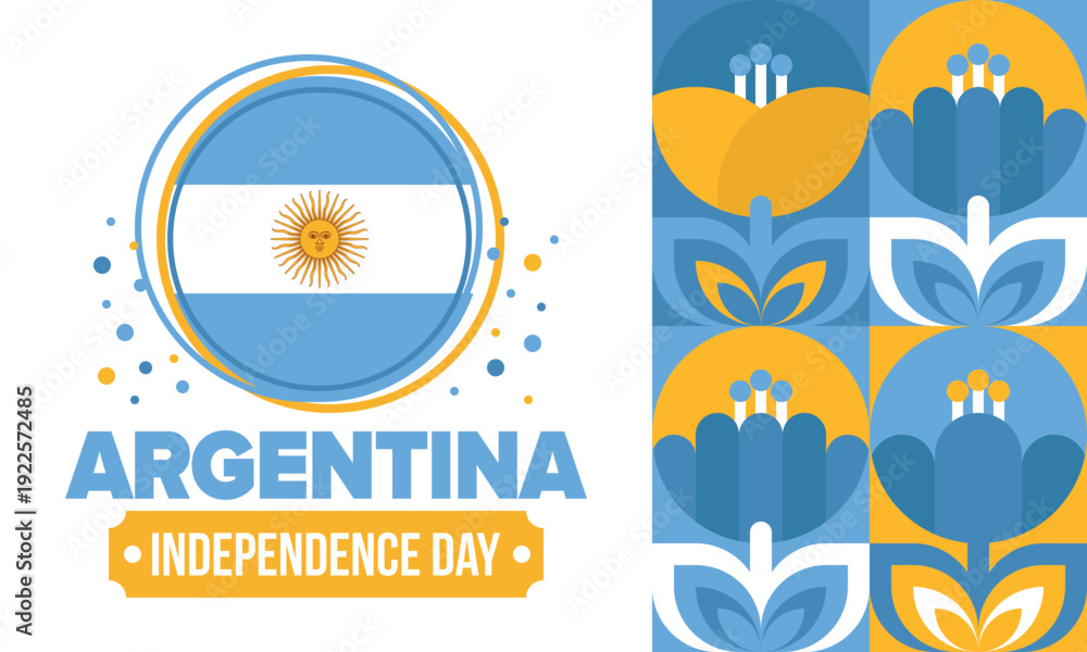 Fototapeta premium Argentina National Day. Happy holiday. Independence and freedom day. Celebrate annual. Argentina flag. Patriotic argentine design. Poster, card, banner, template, background. Vector illustration