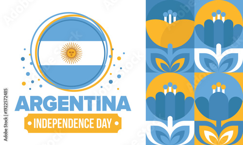 Argentina National Day. Happy holiday. Independence and freedom day. Celebrate annual. Argentina flag. Patriotic argentine design. Poster, card, banner, template, background. Vector illustration