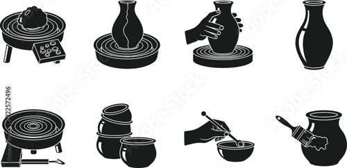 Icon set of various hookah and shisha waterpipes and accessories